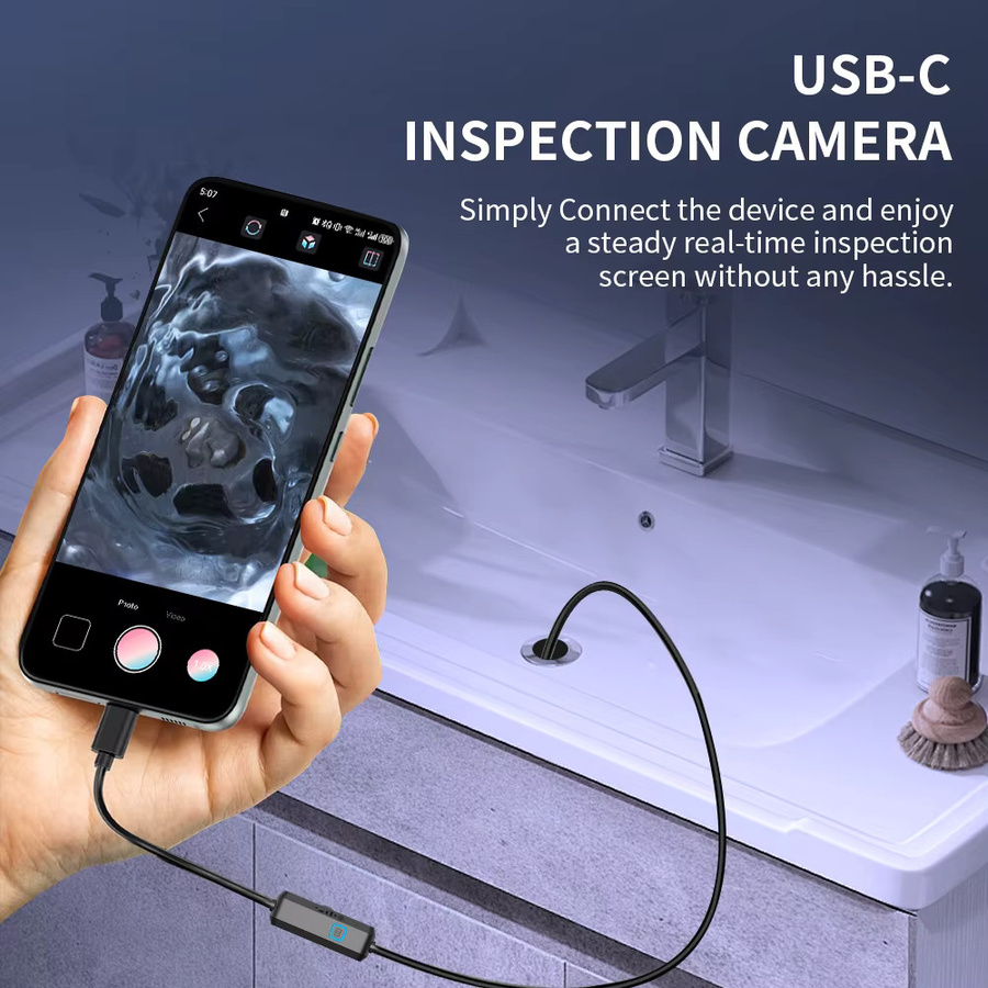 NATFIRE Endoskopkamera Typ C in Schwarz, 7,0 mm flexible Inspektionskamera mit 6 LEDs, IP67 wasserdicht, USB-C Anschluss für Android und PC - Bild 2
