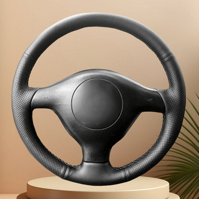 WUNHKF Lenkradbezug aus perforiertem Mikrofaser-Leder für Volkswagen VW Golf 4, Passat B5, Seat Leon und Polo in Schwarz - Bild 1