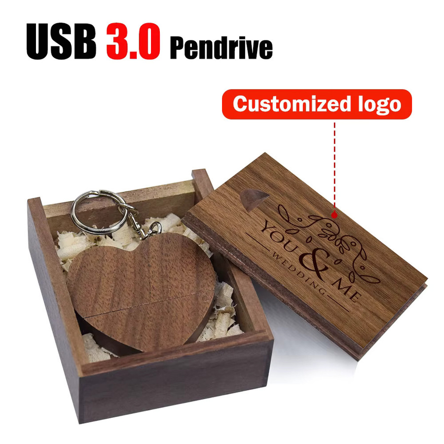 10er Set KFHIREW USB 3.0 Flash-Laufwerke in Holzherz-Design mit Box, braun, USB-Stick als Schlüsselanhänger für Geschenke - Bild 4