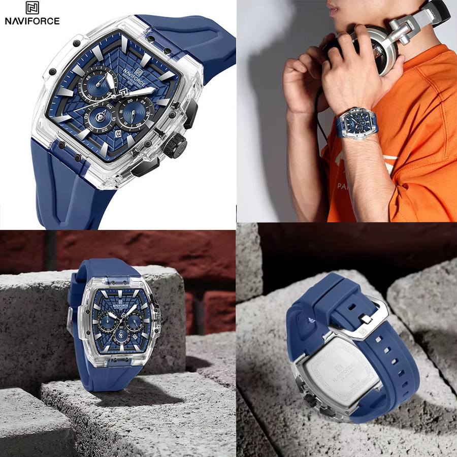 NAVIFORCE Chronograph, Quarz-Armbanduhr, Silikon, Blau, Schwarz, Herren - Bild 4