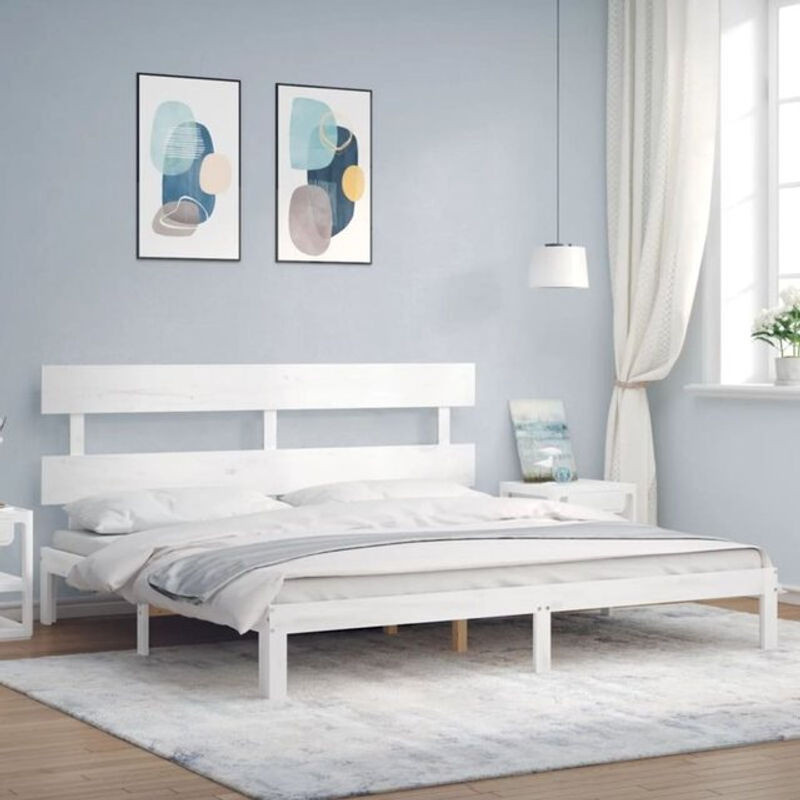 Massivholzbett aus Kiefer mit Kopfteil von Vidaxl in Weiß, B/T/H: 200 x 183,5 x 81 cm - Bild 1