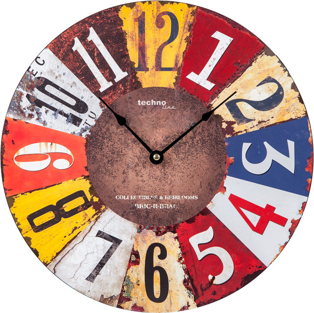 Technoline WT 1019 Quarzwanduhr in Holzoptik mit abstraktem Retro-Design, rund, Multicolour - Bild 1