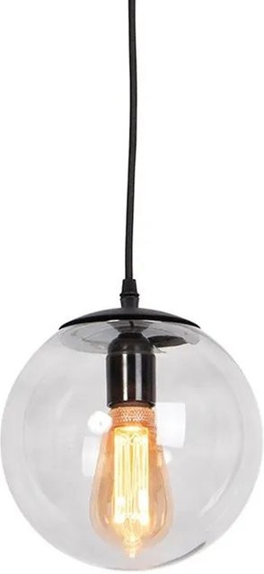 QAZQA Moderne Hängelampe in Schwarz mit grauem Kugellampenschirm aus Glas für E27 Fassung, Durchmesser: 20 cm - Bild 1