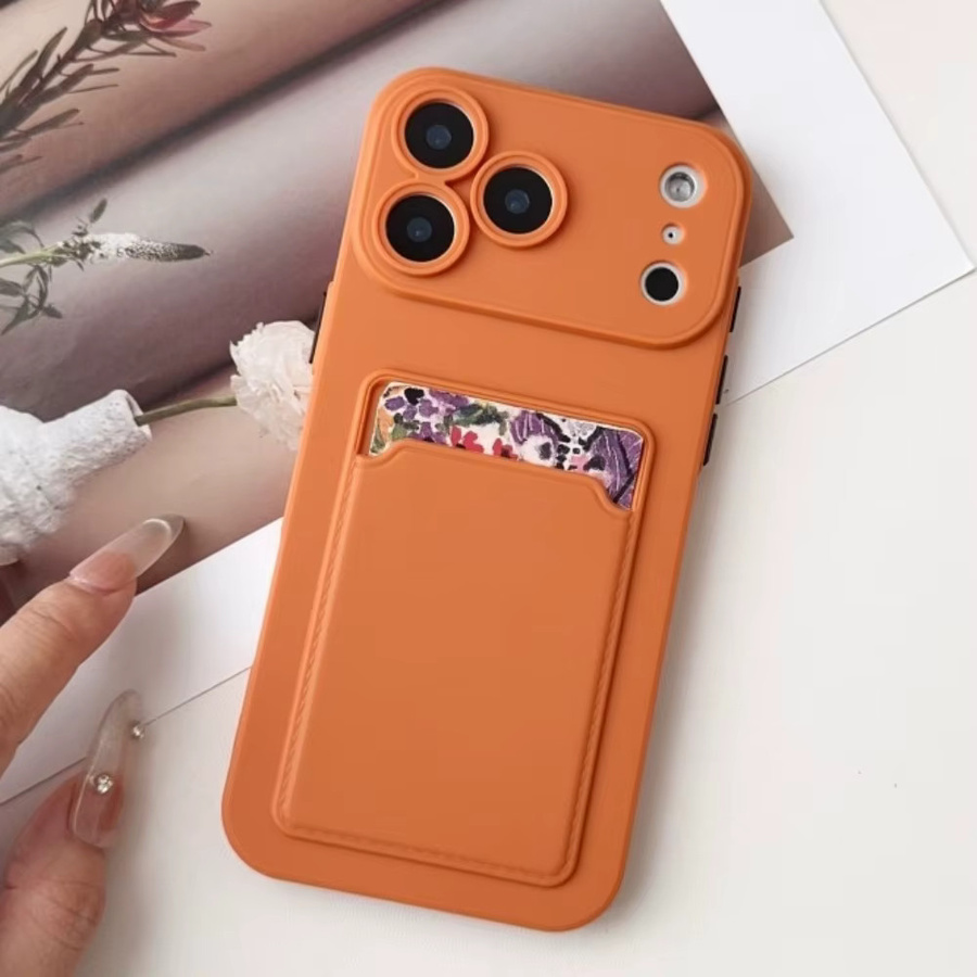 Stoßfeste Silikon-Handyhülle mit Push-Kartensteckplatz für iPhone 11 bis iPhone 17 Pro Max Plus in Orange von lolozzx - Bild 1