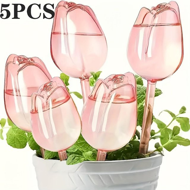 77Factoryz 4er-Pack Selbstbewässerungs-Pflanzenspieße in Glühbirnen-Form, Automatisches Bewässerungssystem für Topfpflanzen, Rosa - Bild 1