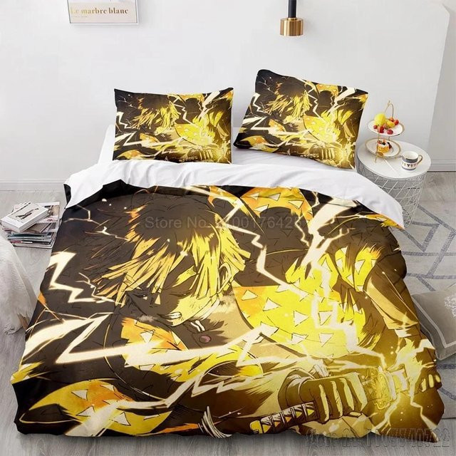 Demon Slayer Agatsuma Zenitsu Bettwäsche-Set mit HD Deckenbezug für Kinder, 3-teilig, B/H: 200 x 200 cm - Bild 1