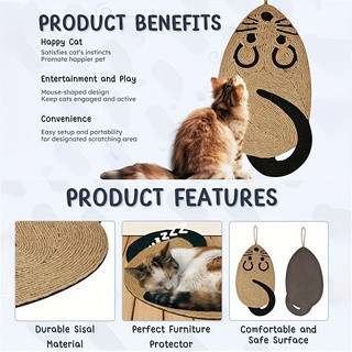 Besportble Katzen-Sisal-Schleifpad, Mausform, Katzenkratzer-Matte, beige - Bild 1