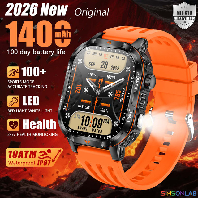 SIMSONLAB Smartwatch, Schwarz, Herren, 2,01 Zoll, Bluetooth - Bild 1