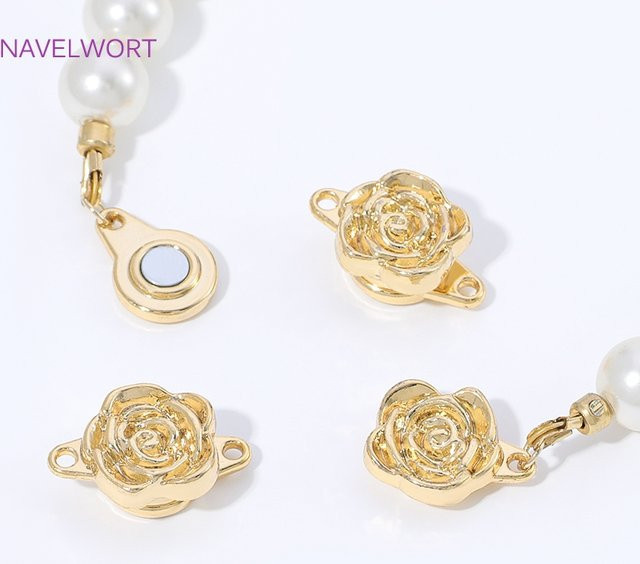 Magnetverschlüsse Rosenform, 18K vergoldetes Messing, Unisex - Bild 1