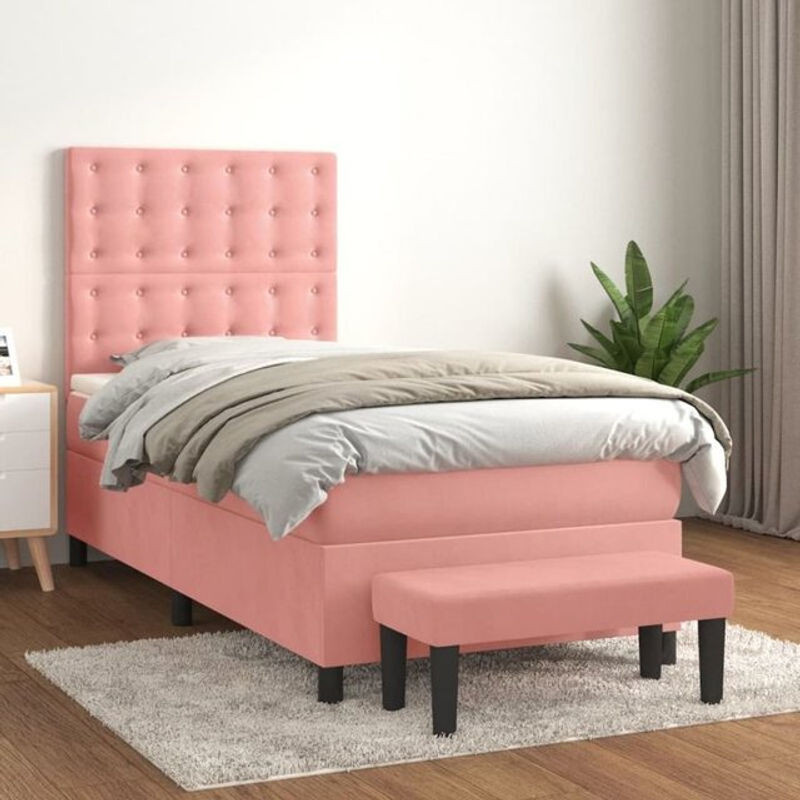 Vidaxl Boxspringbett mit Matratze in Rosa aus Samt, B/T/H: 200 x 80 x 118 cm - Bild 1