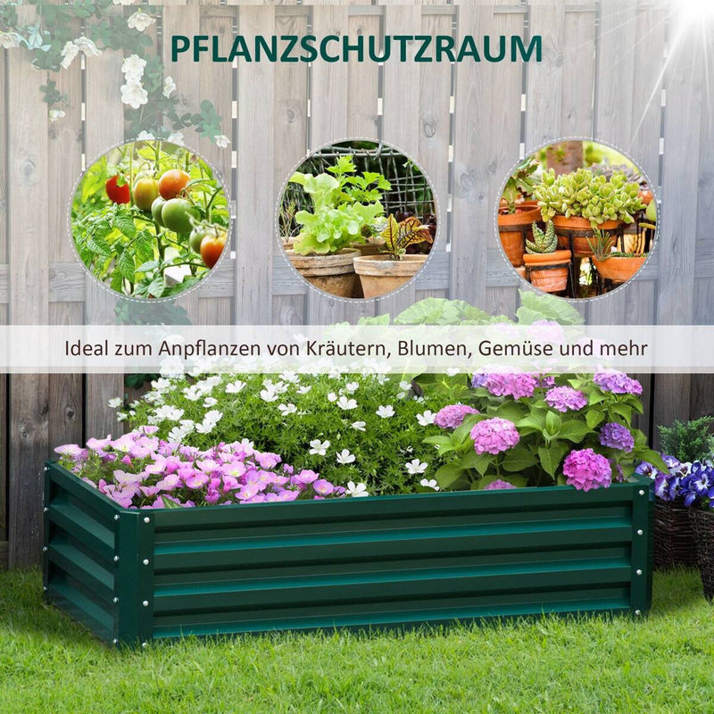Outsunny Hochbeet aus grünem verzinktem Stahl für Garten und Terrasse, B/H/L: 60 x 30,5 x 120 cm - Bild 3