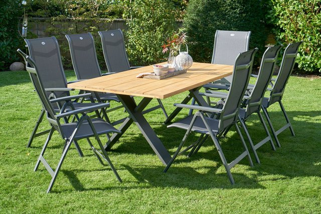 Hartman Xanadu Alice Comfort Garten-Essgruppe aus Aluminium und Teakholz in Anthrazit mit 8 Klappstühlen, Tisch B: 220 cm, T: 100 cm, H: 75 cm - Bild 1