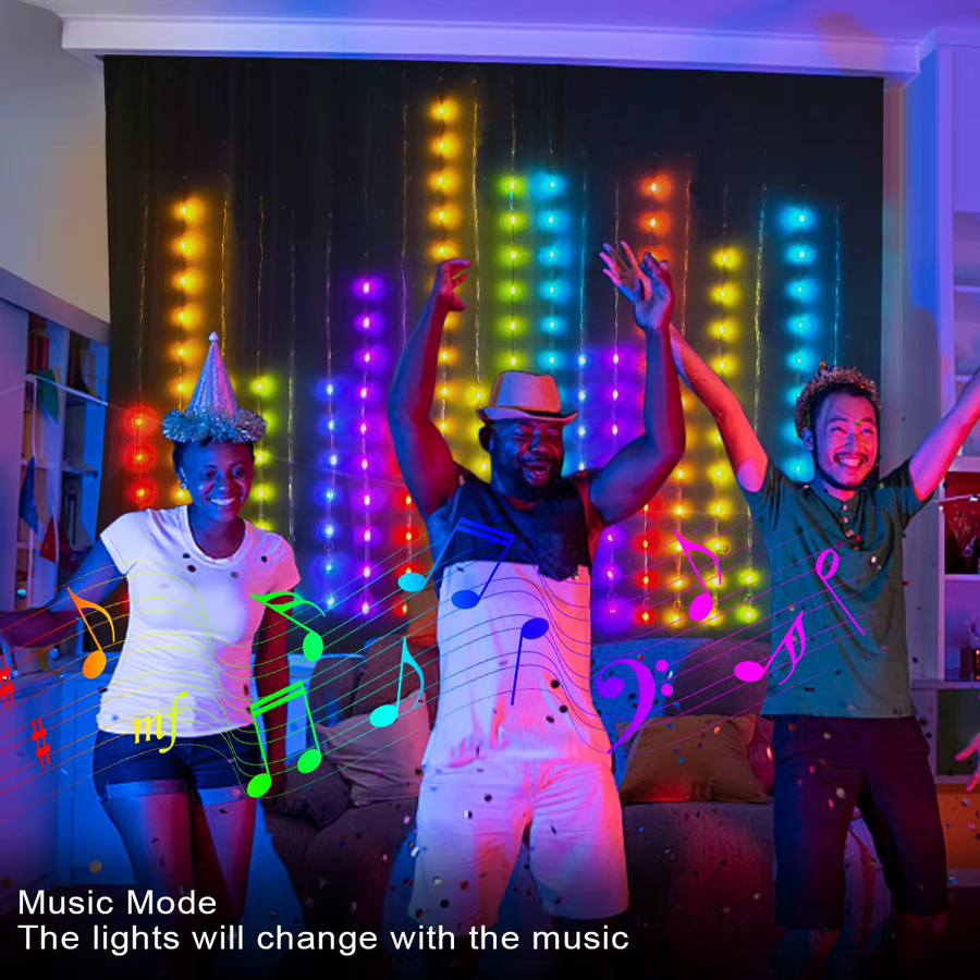CHNAITEKE LED-Vorhang RGB Umgebungsbeleuchtung mit 100+ programmierbaren Szenen und USB-Anschluss in Multicolor - Bild 3