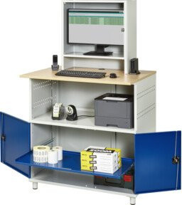 RAU Computer-Tisch 1022 mit Monitorgehäuse in Buche und Braun, B/T/H: 110 x 79 x 184 cm - Bild 1