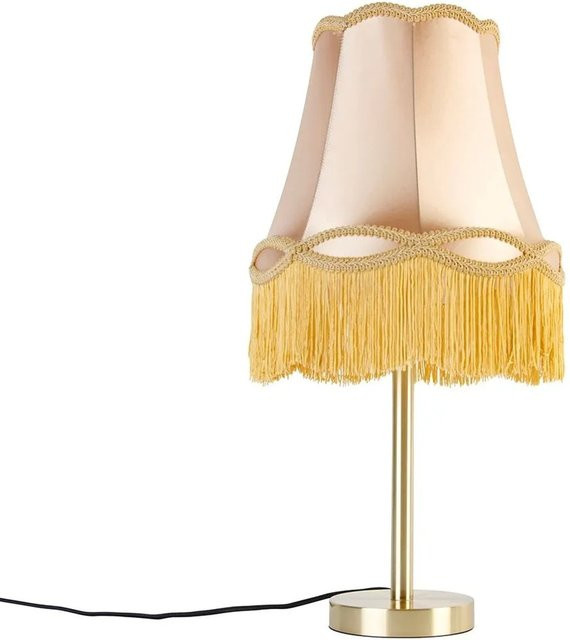 QAZQA Klassische Tischlampe Simplo aus Messing und Stahl in Gold mit Stoffschirm, Höhe: 30 cm - Bild 1
