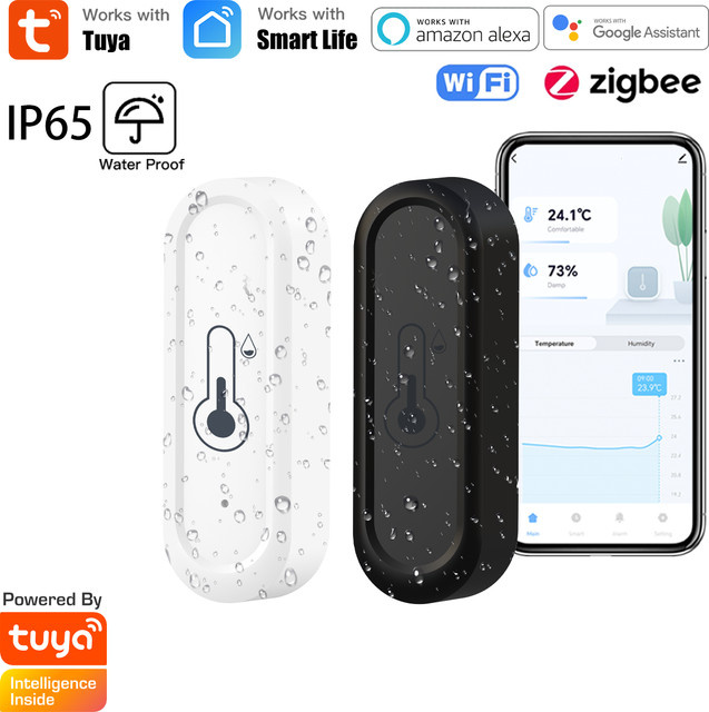 Tuya Smart Temperatur- und Feuchtigkeitssensor mit WiFi/Zigbee, IP65 wasserdicht für den Außenbereich, App-Fernüberwachung, kompatibel mit Alexa und Google Home - Bild 1
