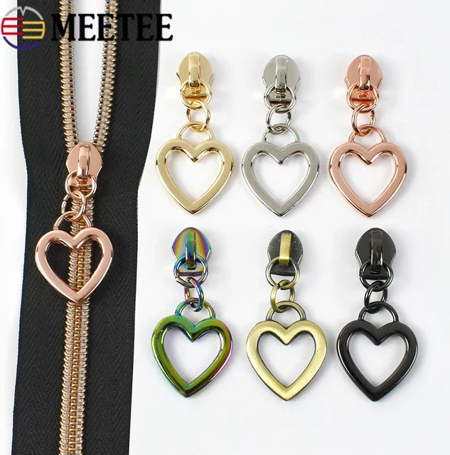 Meetee Herz-Reißverschluss-Schieber aus Metall in Gold und Multicolour als Ersatz-Reparatur-Set für Nylon-Reißverschlüsse, Geldbörsen und Handtaschen für dein DIY-Bastelprojekt - Bild 1