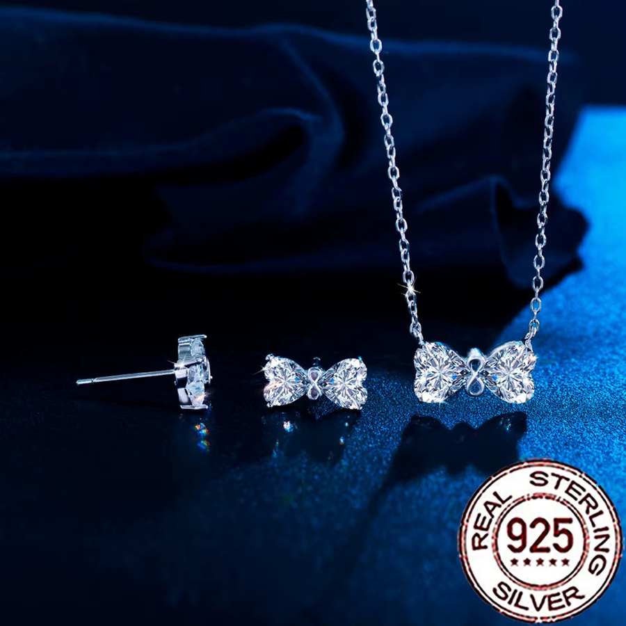 CWWZircons Schmuck-Set, Halskette und Ohrringe, 925 Silber, Zirkonia, Damen - Bild 3