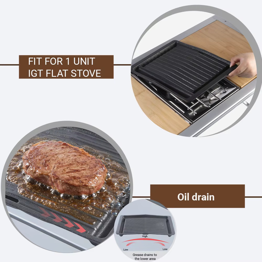 Pandatour IGT Gusseisen-Grillpfanne Schwarz, antihaftbeschichtete geriffelte Bratpfanne für Steak und BBQ, kompatibel mit rechteckiger Grillplatte - Bild 5