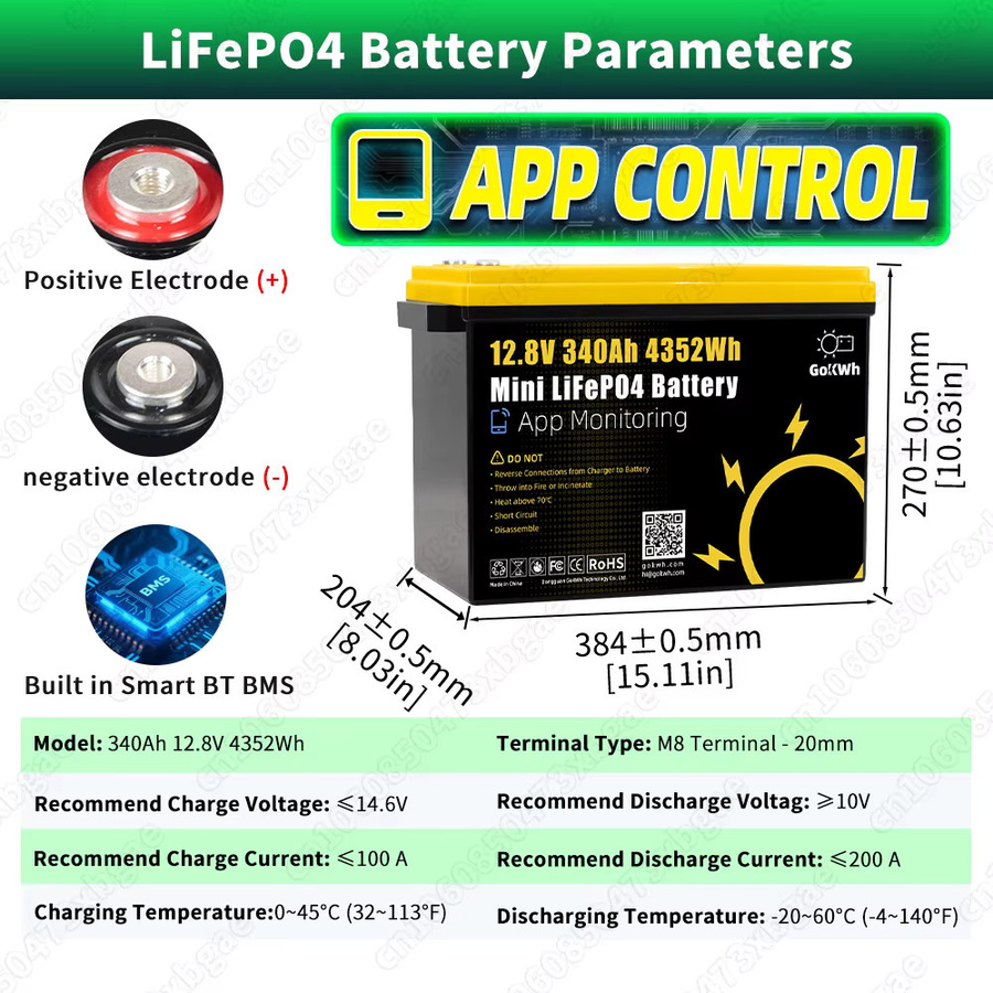 Futuraglow LiFePO4 Batterie 12V 340Ah 12,8V wiederaufladbare Lithium-Eisenphosphat-Batterie für Solar-Heimenergiespeichersysteme - Bild 6