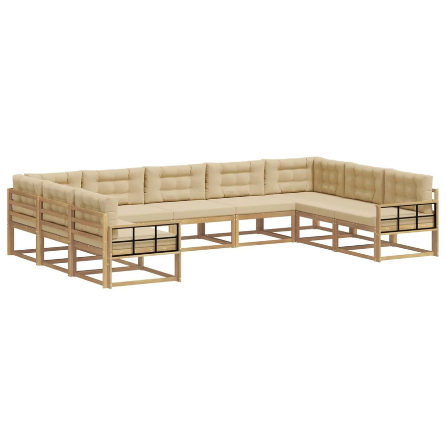 vidaXL Outdoor-Sofagarnitur in U-Form aus Akazienholz mit Kissen in Weiß und Beige - Bild 2