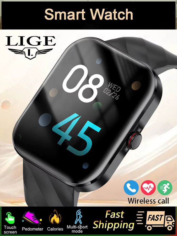 LIGE Smartwatch mit 1,91 Zoll HD-Display für Gesundheits- und Fitness-Tracking, Musikplayer und Sprachanrufe, kompatibel mit Android, Unisex, Schwarz/Gold - Bild 7