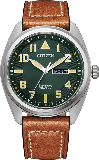 Citizen Armbanduhr, Solar, Titan, 42 mm, Leder, Grün, Herren - Bild 1