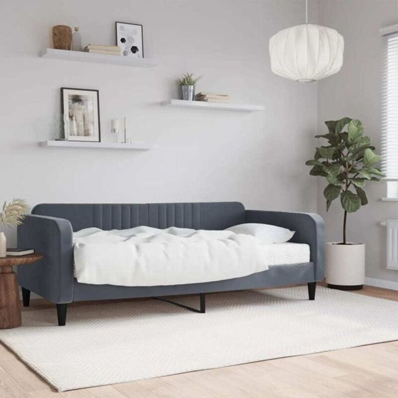 vidaxl Polsterbett Tagesbett mit Matratze aus Samt und Metall in Anthrazit B/T/H: 90 x 190 cm - Bild 1