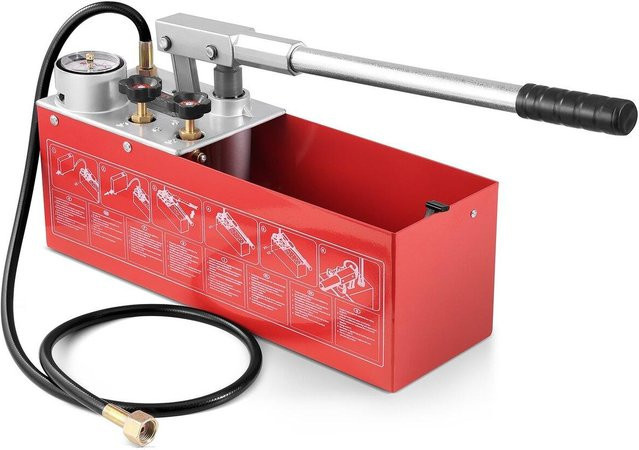 Buying Solutions MB Hydrostatische Prüfpumpe mit Doppelventil und Manometer, max. 25 bar, 10 l Wassertank, Farbe: Rot - Bild 1