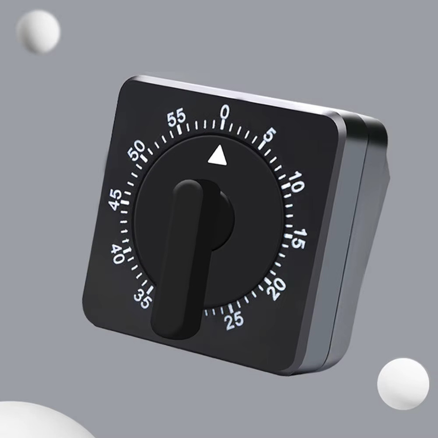 Voktta Mechanischer Küchentimer zum Aufziehen, 60-Minuten-Timer, 360 Grad drehbar, Schwarz, Quadratisch - Bild 4