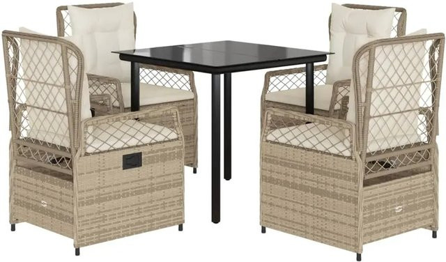 vidaXL 5-teilige Garten-Essgruppe aus Polyrattan mit Kissen in Beige und Glasplatte - Bild 1