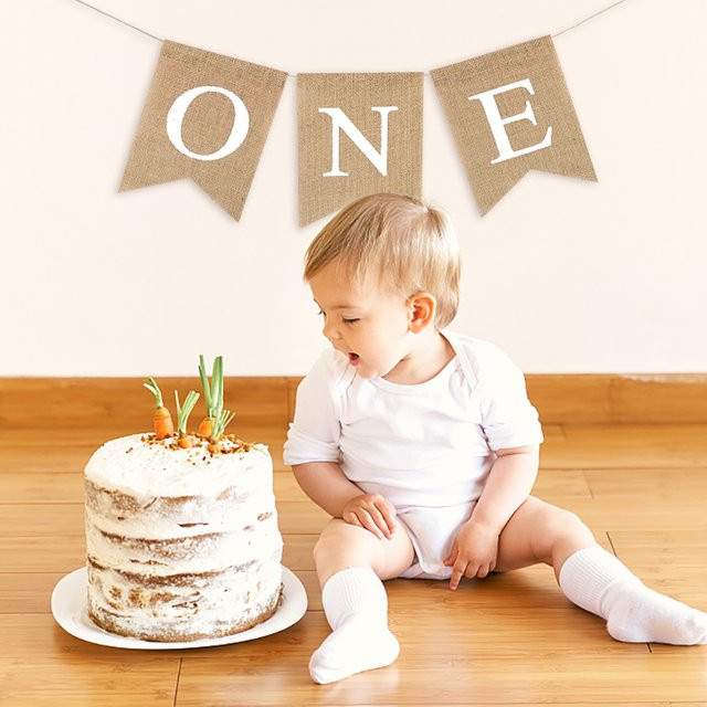YONGSNOW Geburtstagswimpel Beige aus Textil als hängende Girlande für den ersten Geburtstag von Baby Boy oder Girl - Bild 1