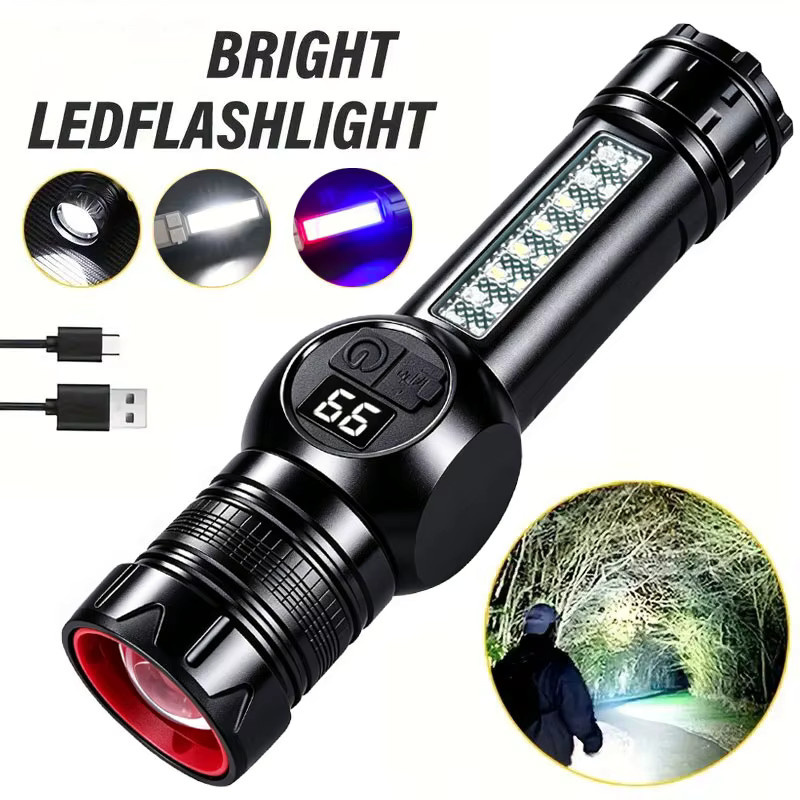 Mikenoon Taktische LED-Taschenlampe mit Magnet und Seitenlicht, USB-aufladbar, Schwarz - Bild 1
