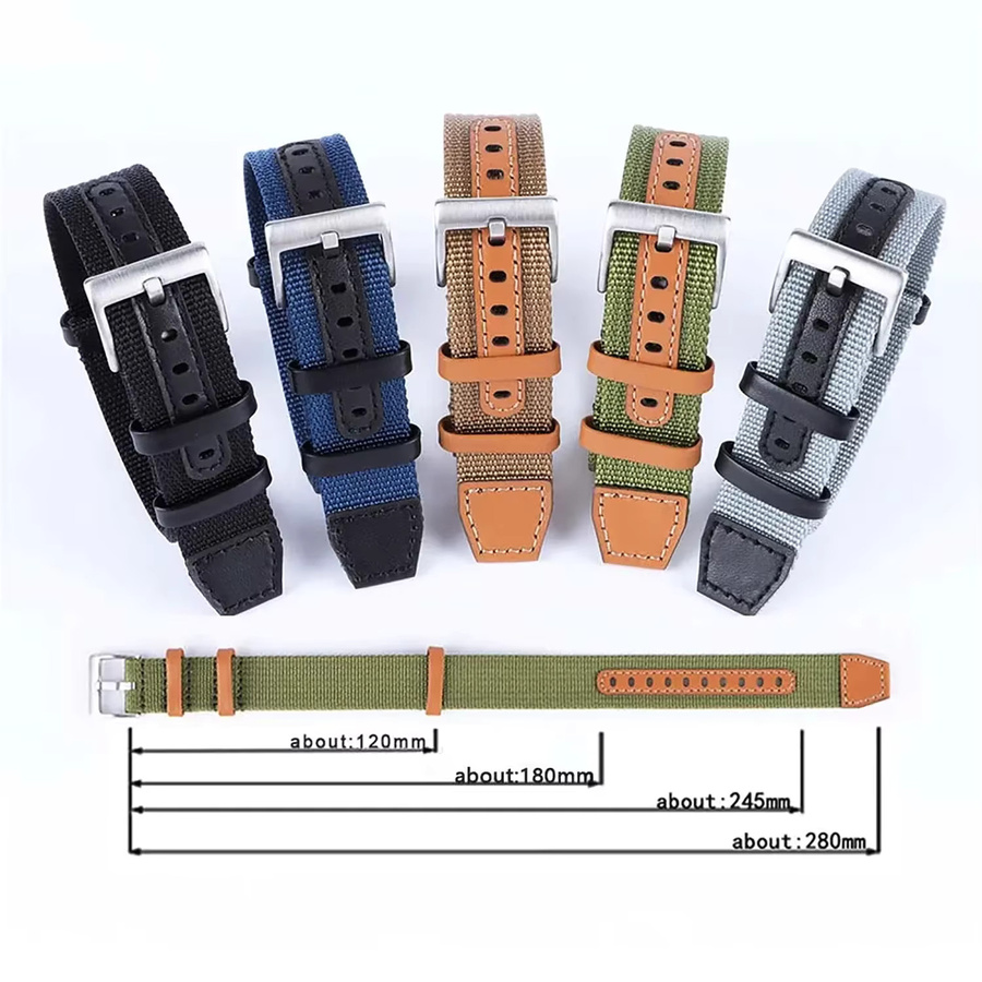 Uhrenarmband Leder, Canvas Nylon Patch, Unisex - Bild 5