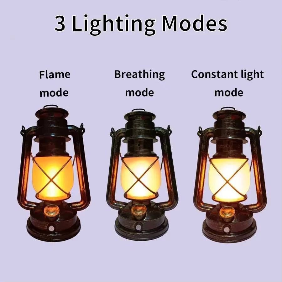 Ammtoo Vintage Laterne mit Flammeneffekt als tragbare LED Campingleuchte, USB-C wiederaufladbar mit 1200 mAh Akku, warmweißes Licht für Tischdekoration in Bar und Restaurant - Bild 4