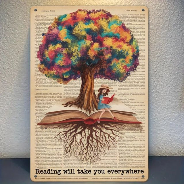 Vintage Metallblechschild CIFBUY Reading Will Take You Everywhere Wandkunst für Bibliothek und Heimdekoration, B: 30,5 cm, H: 20,3 cm, Mehrfarbig - Bild 1