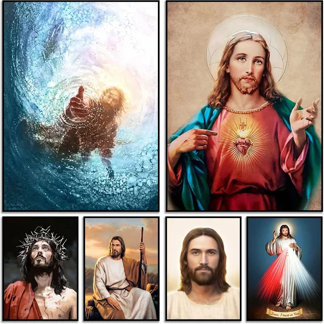 Potdemiel Klassisches Christliches Leinwandgemälde mit Jesus Christus und Gott als Motivierte Wandkunst in Mehrfarben - Bild 1