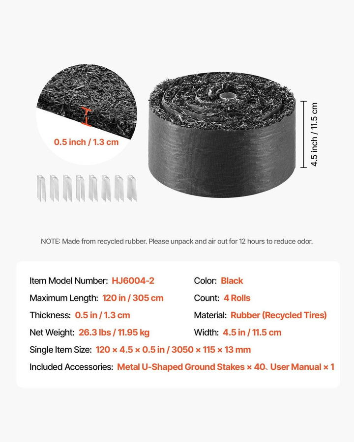 Buying Solutions MB Gummimulch-Mattenrollen Set aus 4 Rollen, Schwarz, Permanentes Mulch-Randband aus recyceltem Gummi mit Erdspießen, Breite: 11,5 cm, Länge: 305 cm - Bild 2