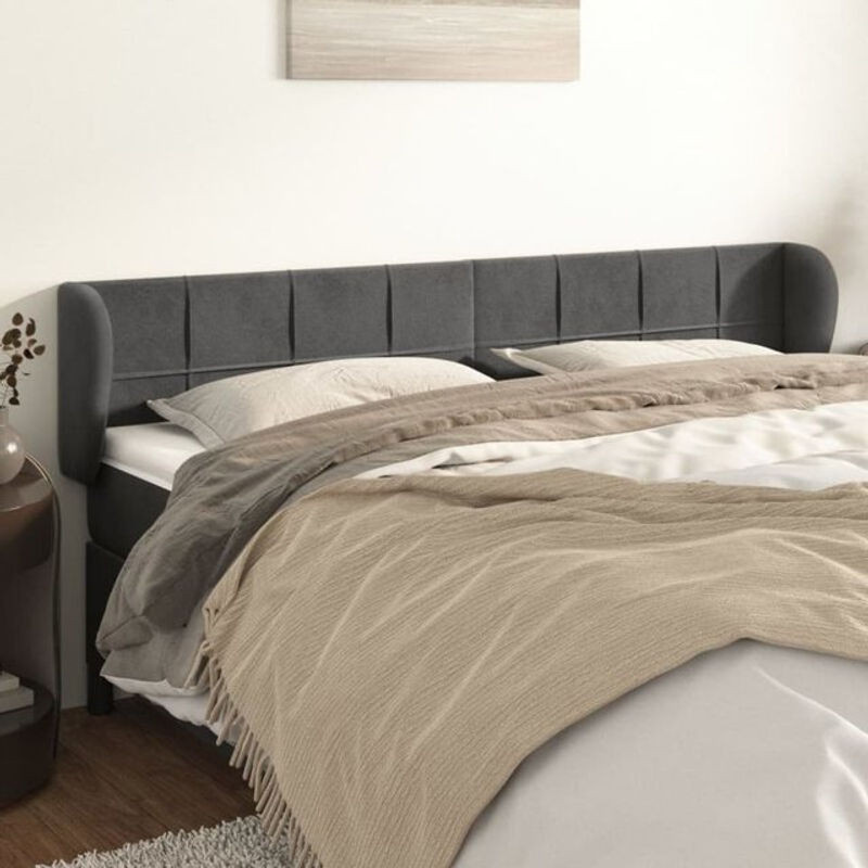 Kopfteil mit Ohren von vidaxl in Dunkelgrau aus Samt, B/H: 163 x 78/88 cm, Tiefe: 23 cm - Bild 1