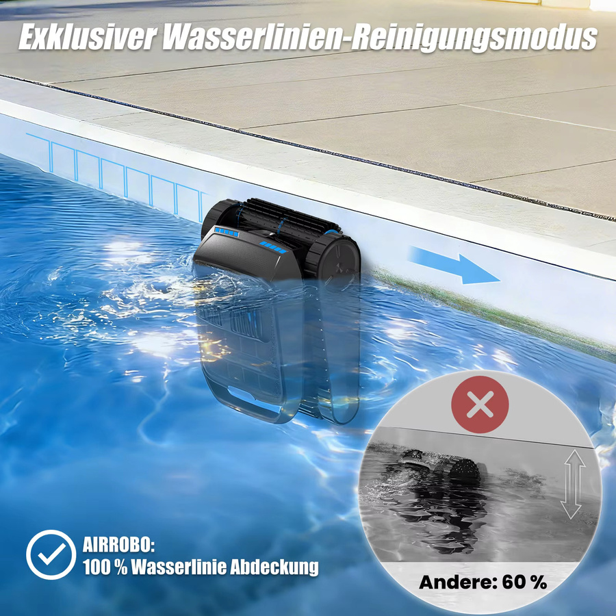 AIRROBO CP400lite Kabelloser Poolroboter in Schwarz für Wand- und Bodenreinigung mit bis zu 150 Minuten Akkulaufzeit und 300 m² Reinigungsfläche - Bild 5