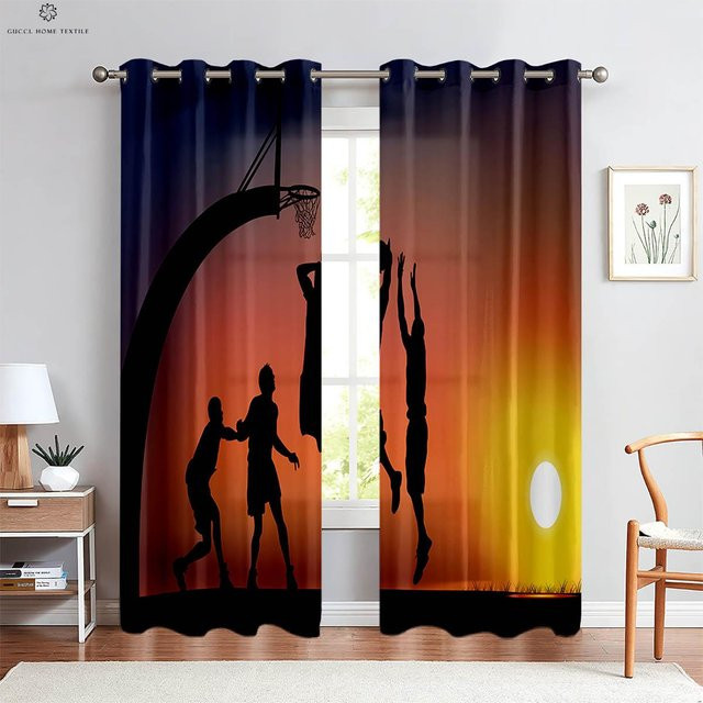 Yiran Furniture Basketball Dekorative Vorhänge mit 3D-Druck, 2er-Set, Mehrfarbig, B: 50 cm, H: 130 cm - Bild 1
