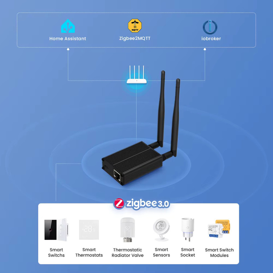 AVATTO ZigBee 3.0 Dongle Gateway-Koordinator für Ethernet, USB und WiFi in Schwarz, kompatibel mit Zigbee2MQTT, ZHA und Home Assistant - Bild 4