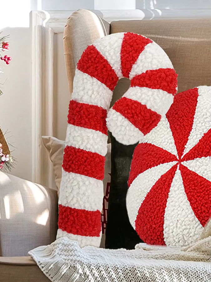 Alloet Weihnachts-Zuckerstangenkissen aus Plüsch in Rot, gestreift, Durchmesser: 35,56 cm - Bild 6