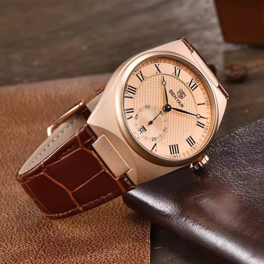 BENYAR Armbanduhr, Quarz, Gold, Leder, Herren - Bild 2