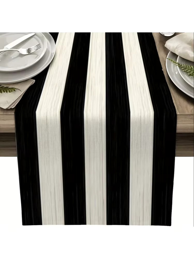 VIKAMA Tischläufer klassisch gestreift in Schwarz-Weiß, rechteckig, B/H: 90 x 33 cm - Bild 5