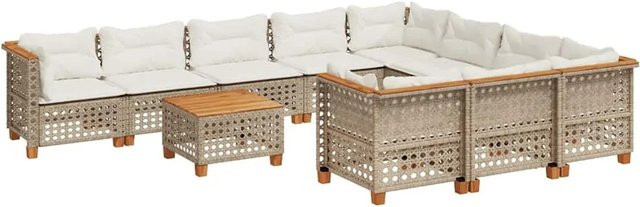 vidaXL 11-teilige Garten-Sofagarnitur aus Poly-Rattan und Akazienholz in Beige und Cremeweiß - Bild 1
