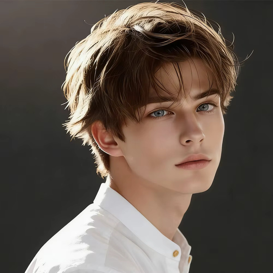 OYM HAIR Pixie-Echthaarperücke für Herren, braun, kurz, geschichtet - Bild 2