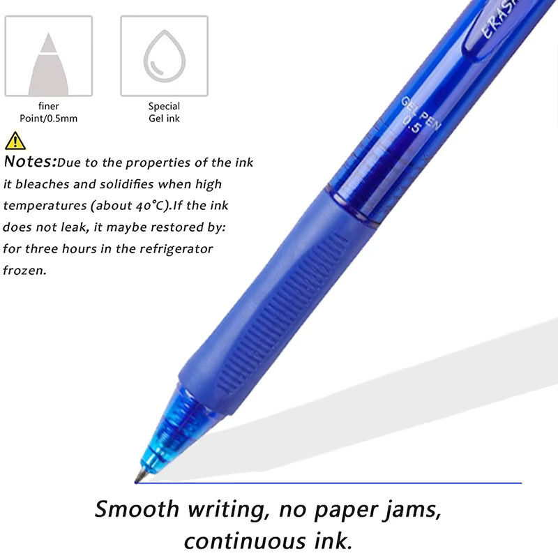 MROOFUL Löschbarer Gelstift mit Radiergummi in Blau und Schwarz, 0,5 mm, Transparente Schreibgeräte für Schule und Büro - Bild 2