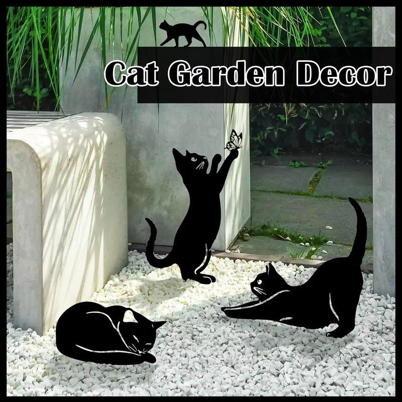 Dekorative Katzenfamilie Gartenstecker von CIFBUY in Schwarz aus Metall im Tiki-Stil für Garten und Rasen - Bild 3