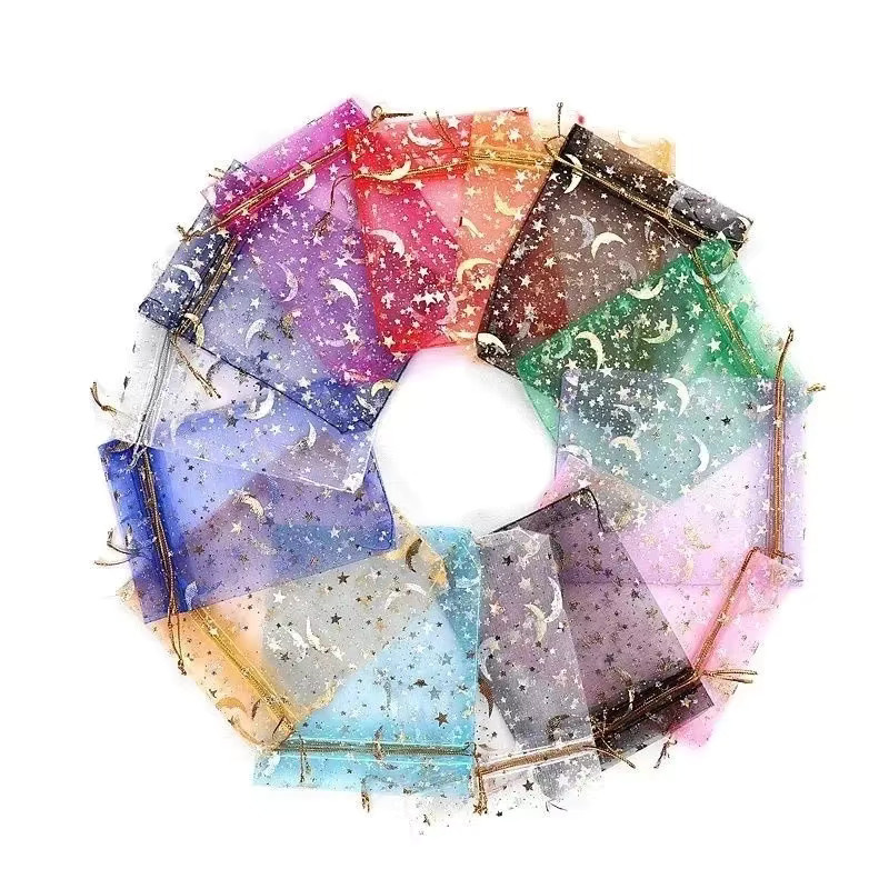 Star Moon Organza-Geschenktüten mit Kordelzug für Weihnachten, Hochzeit und Geburtstag in Weiß und Multicolour - Bild 2